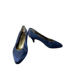 Yves Saint Laurent Womens Blue Satin Kitten Heel Pumps Size 5.5M SKU 8833